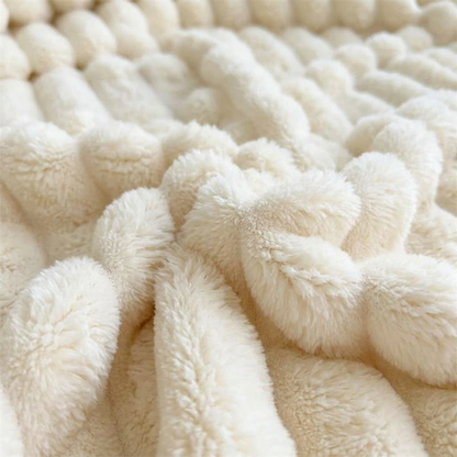 Plaid LOVA Beige – Fausse Fourrure Côtelée Douce et Épaisse