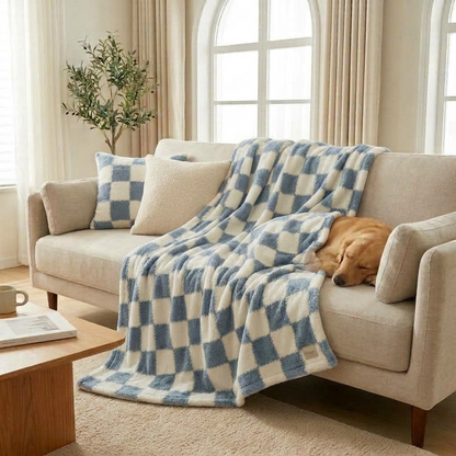 Plaid AVA Bleu – Polaire Douce à Carreaux