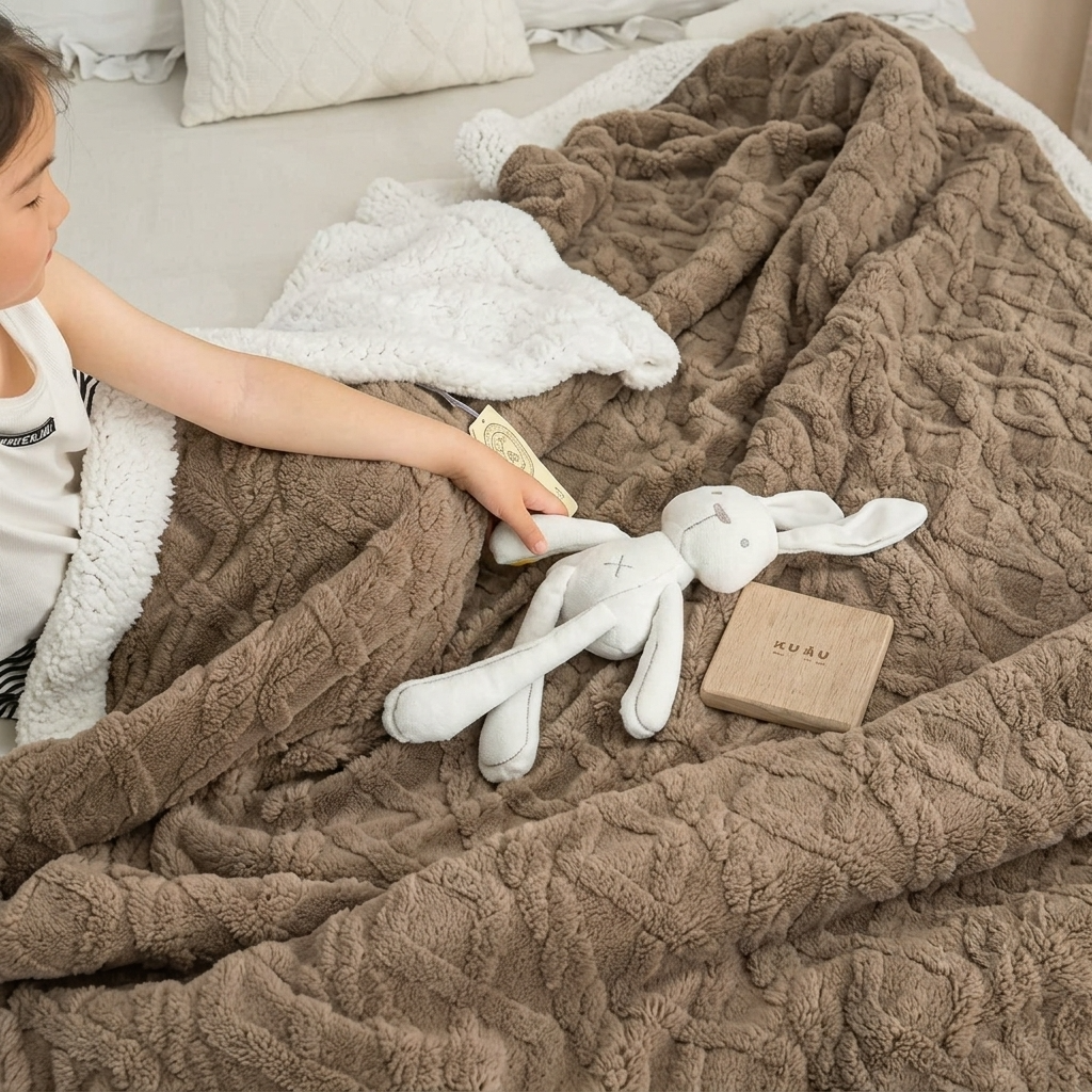 Plaid OSLO Marron – Polaire Sherpa à Motifs Géométriques