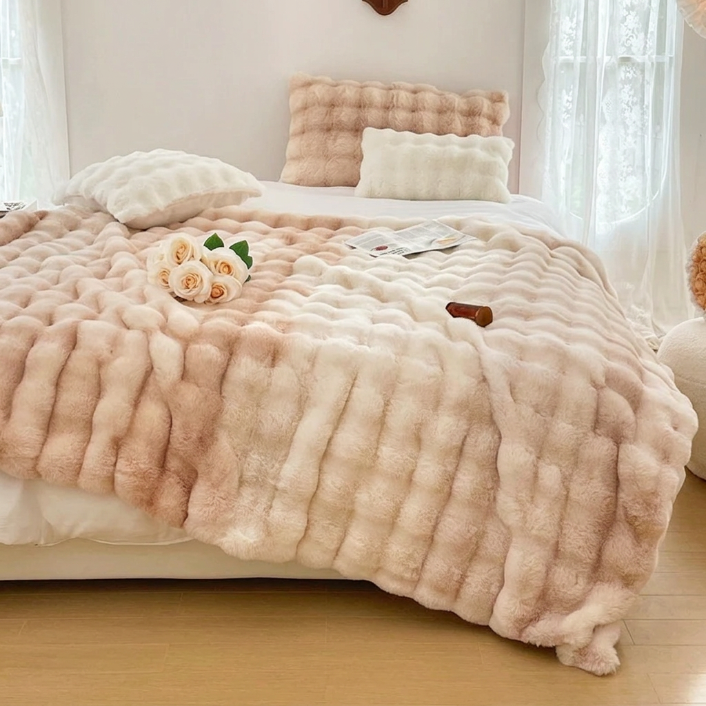 Plaid NUVÉA Crème – Fausse Fourrure Moelleuse Double Face