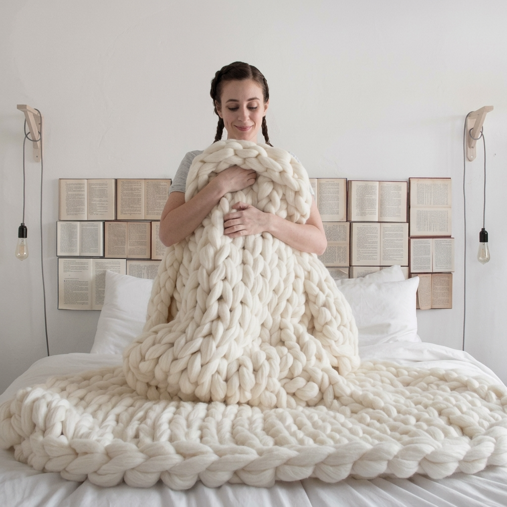 Plaid SOVEN Blanc – 100 % Coton à Grosse Maille