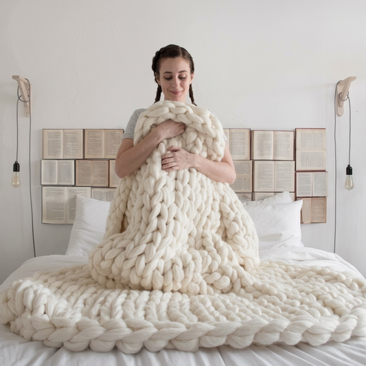 Plaid SOVEN Blanc – 100 % Coton à Grosse Maille