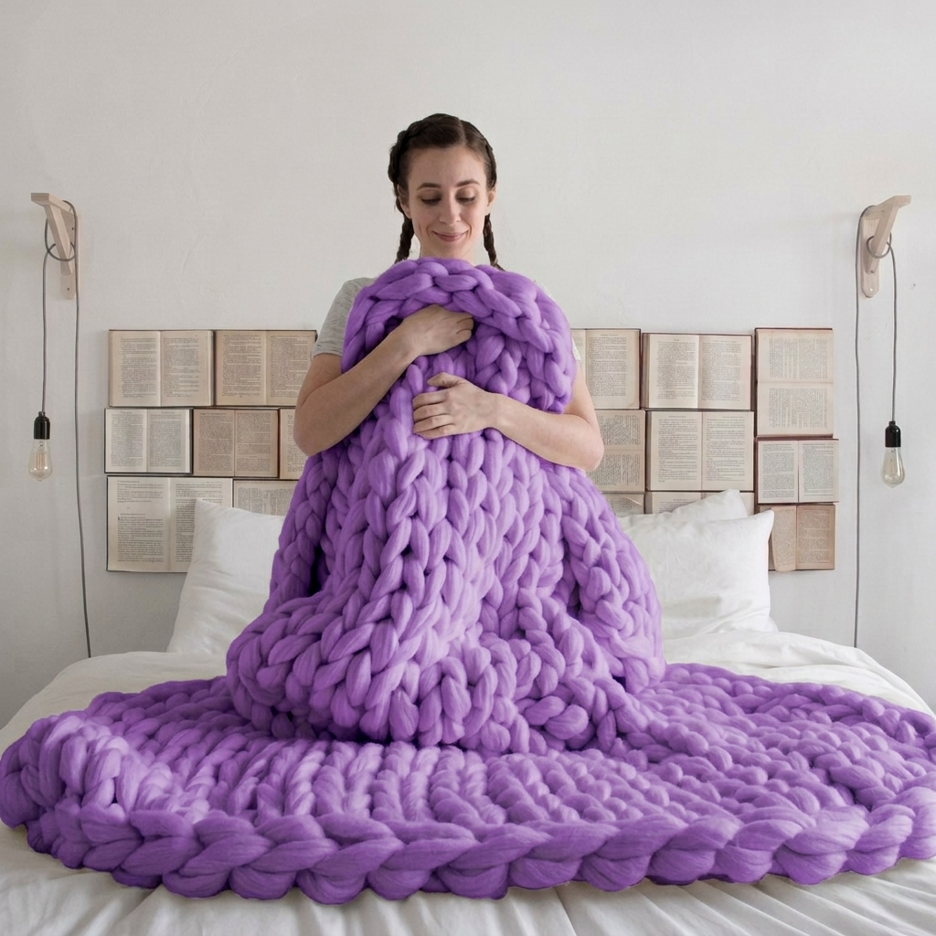 Plaid SOVEN Violet – 100 % Coton à Grosse Maille