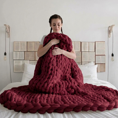Plaid SOVEN Bordeau – 100 % Coton à Grosse Maille