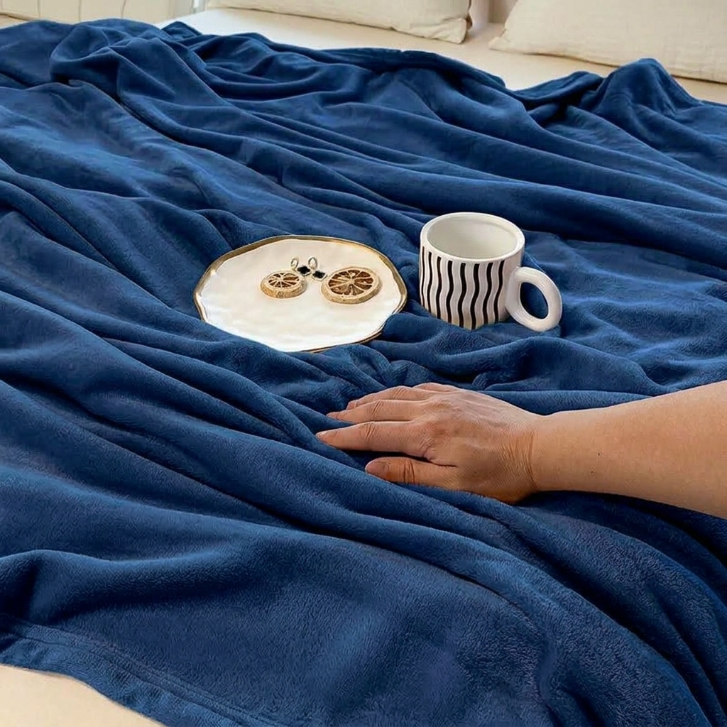 Plaid SÉLIA Marine – Flanelle Douce et Légère