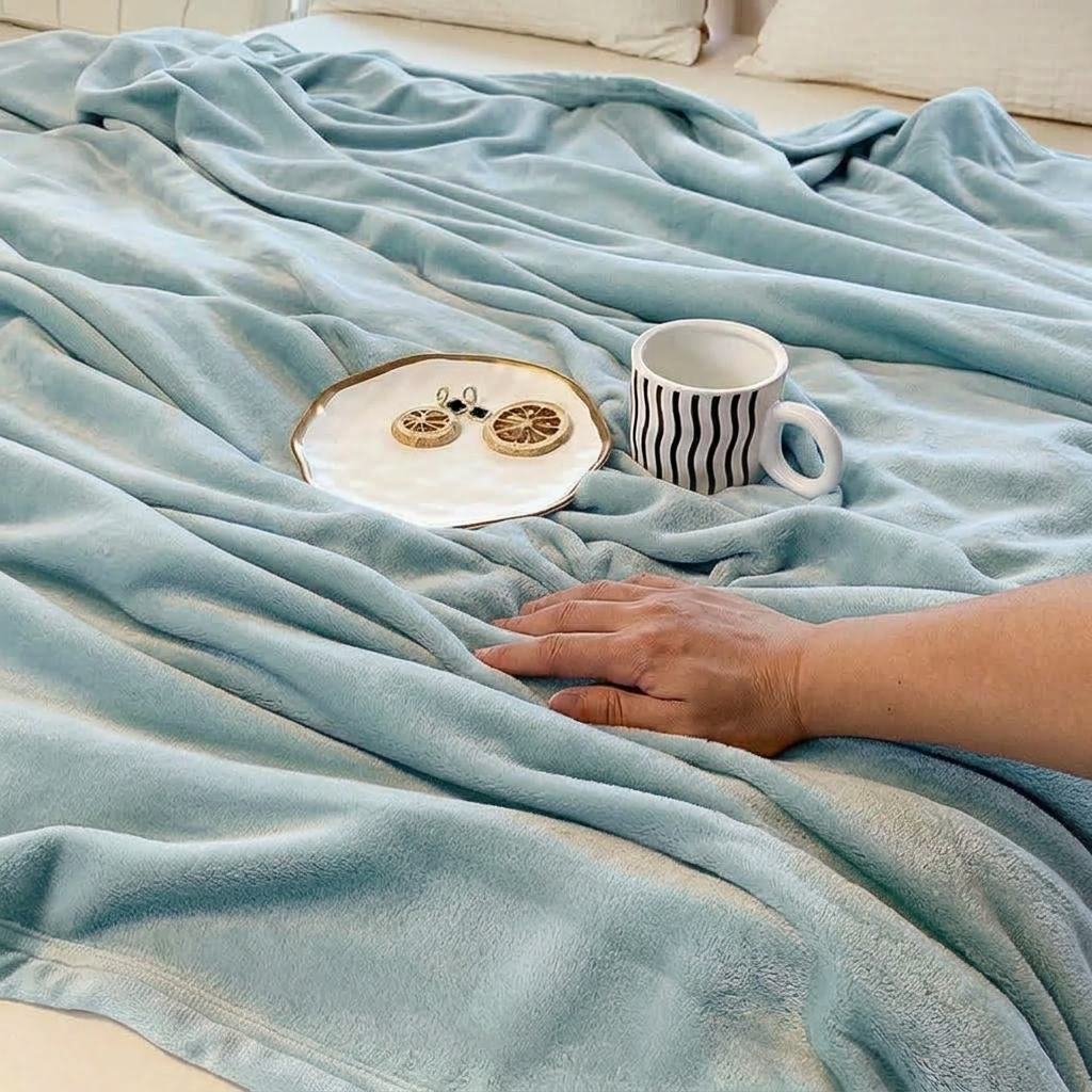 Plaid SÉLIA Ciel – Flanelle Douce et Légère