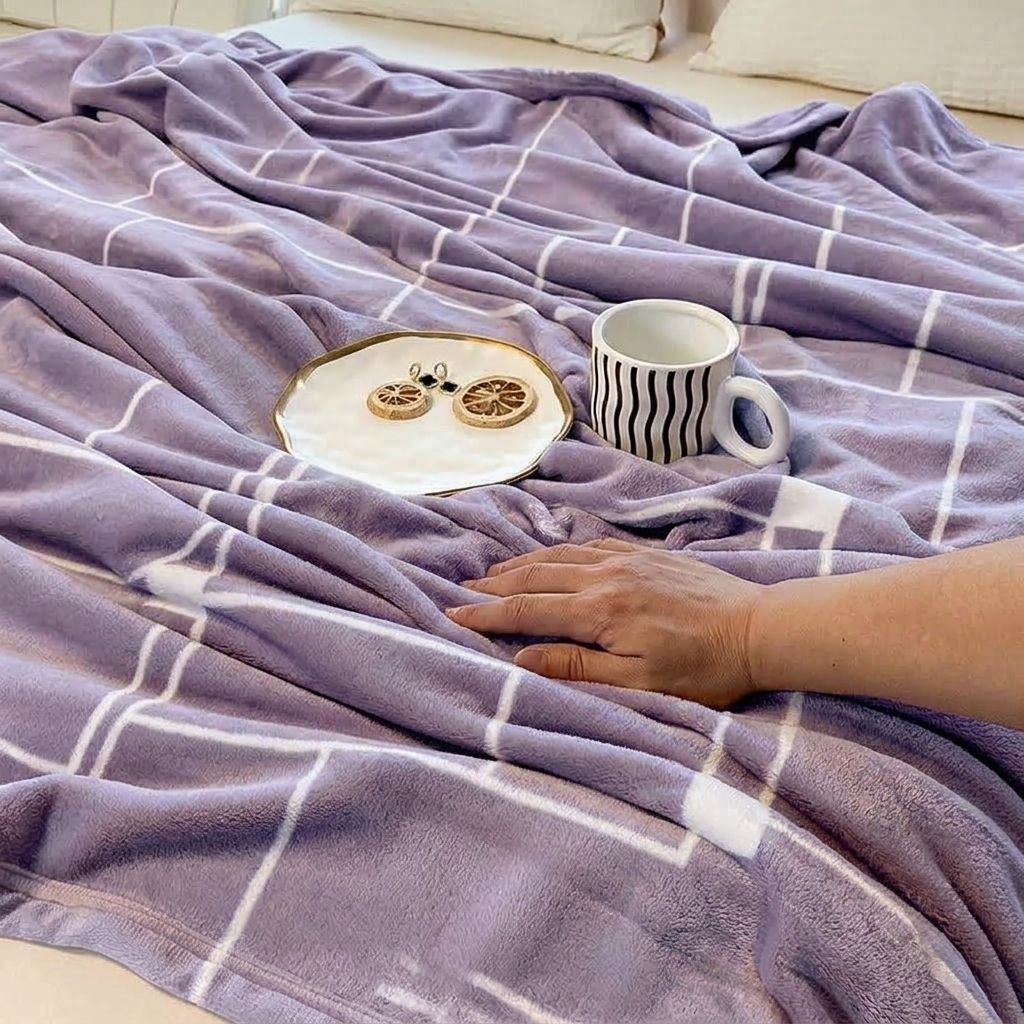 Plaid SÉLIA Mauve – Flanelle Douce et Légère