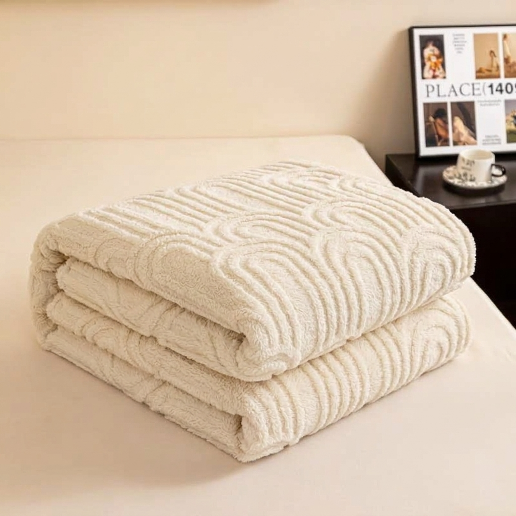 Plaid MILO Écru – Polaire Douce à Motif Jacquard en Relief
