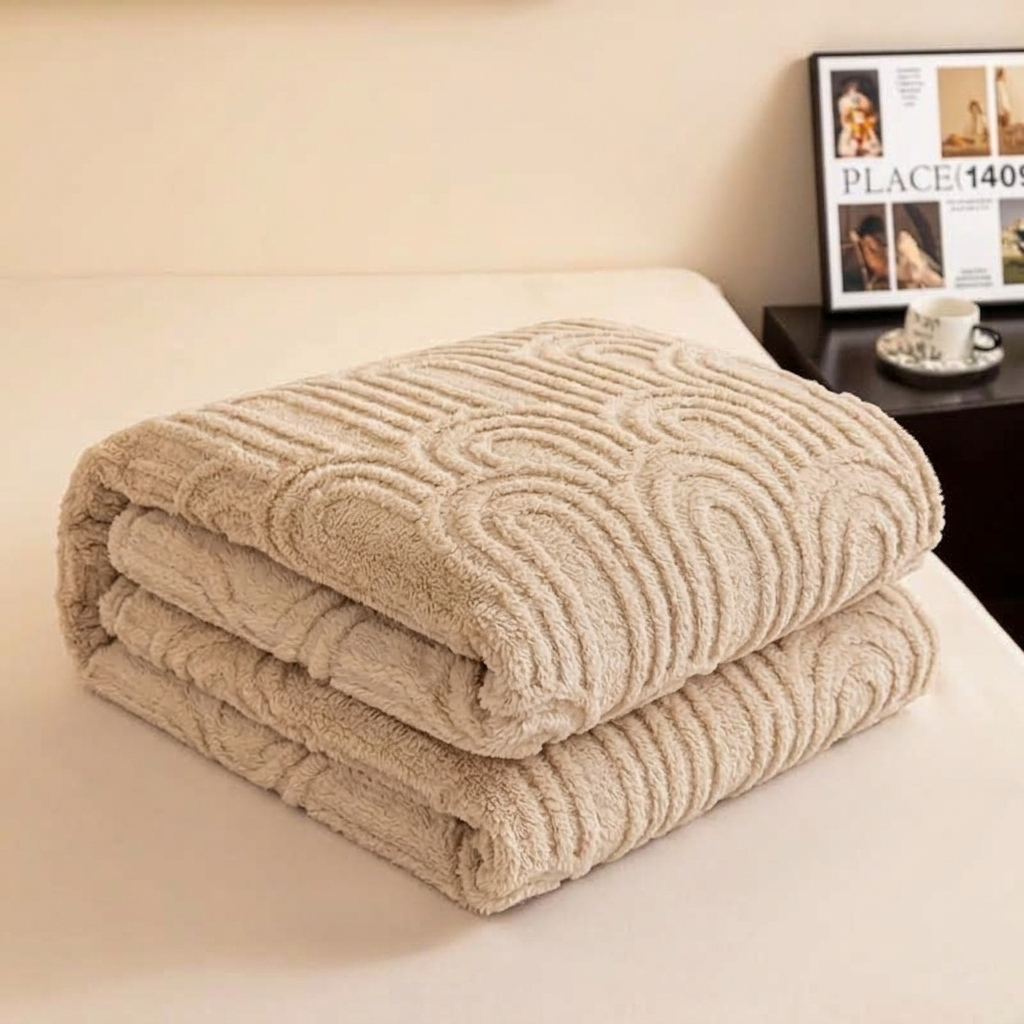 Plaid MILO Beige – Polaire Douce à Motif Jacquard en Relief