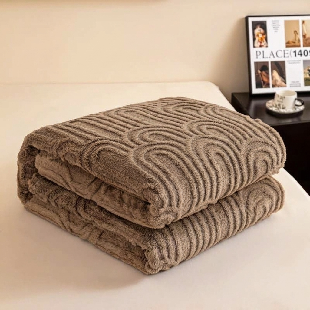 Plaid MILO Marron – Polaire Douce à Motif Jacquard en Relief