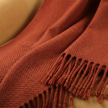 Plaid LIV Terracotta – 100 % Laine Unie à Franges