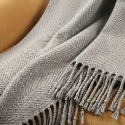 Plaid LIV Gris – 100 % Laine Unie à Franges