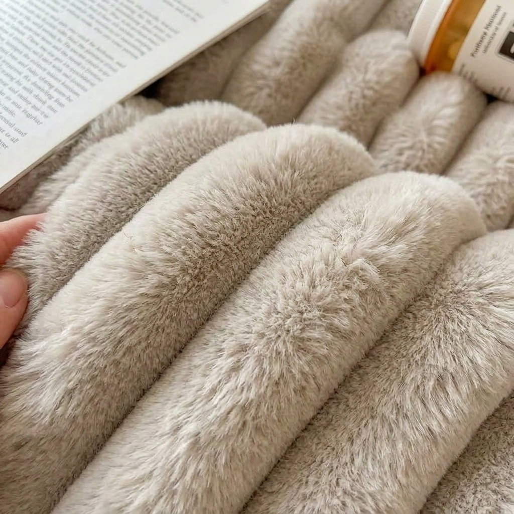Plaid LOVA Taupe – Fausse Fourrure Côtelée Douce et Épaisse