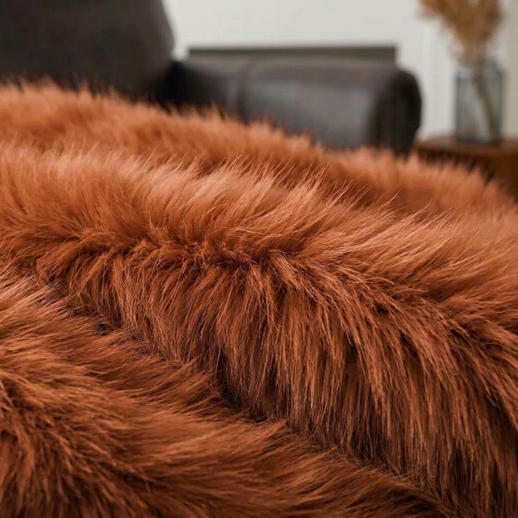 Plaid ALBA Terracotta – Fausse Fourrure Douce à Poils Longs
