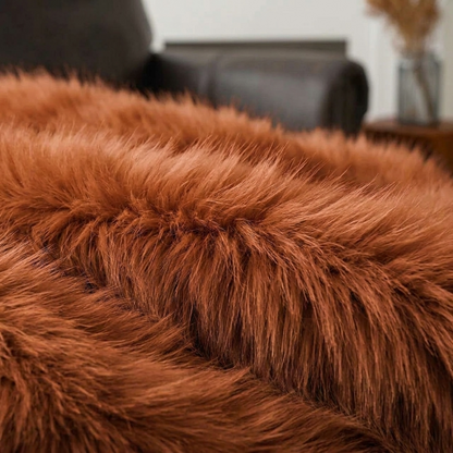 Plaid ALBA Terracotta – Fausse Fourrure Douce à Poils Longs