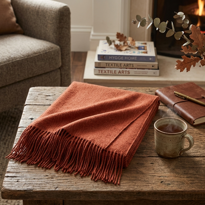 Plaid LIV Terracotta – 100 % Laine Unie à Franges