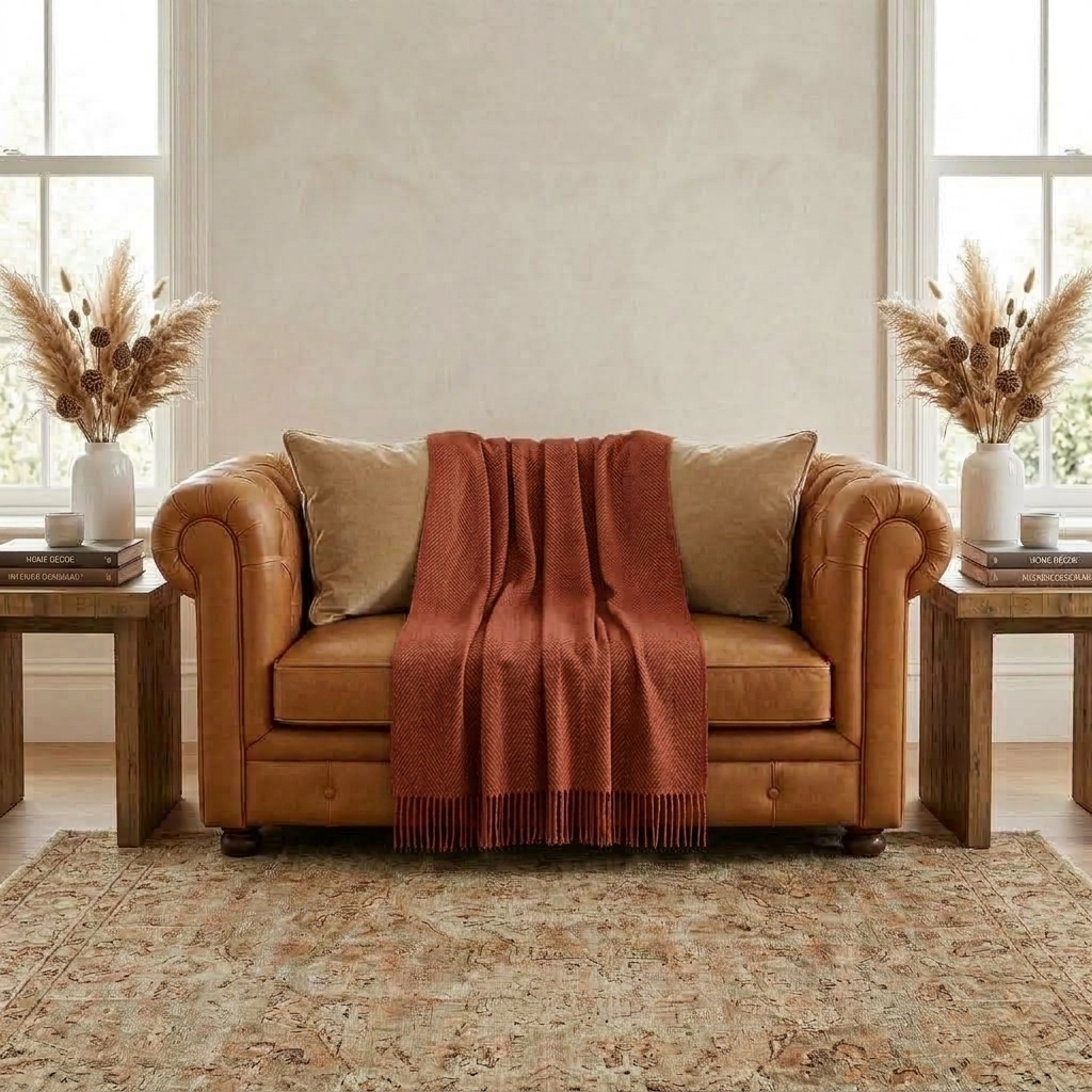 Plaid LIV Terracotta – 100 % Laine Unie à Franges