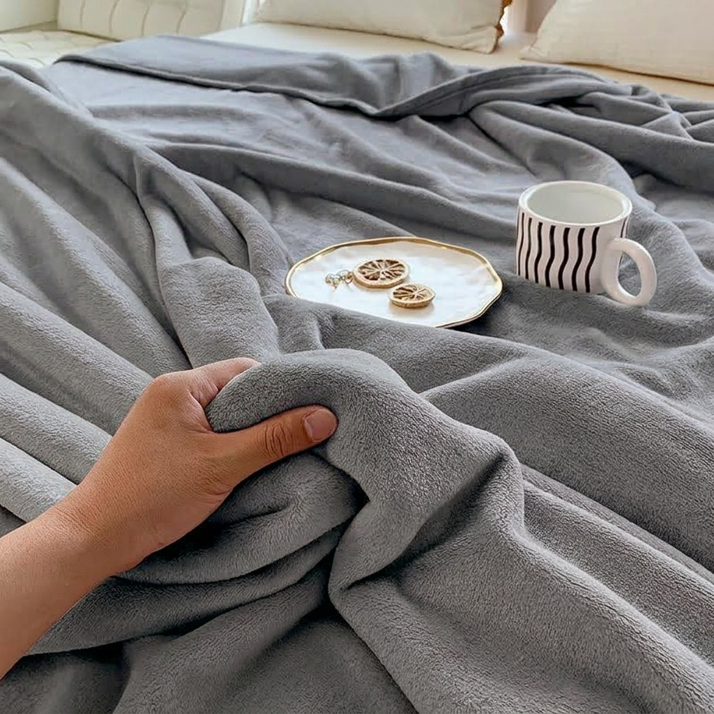 Plaid SÉLIA Gris – Flanelle Douce et Légère