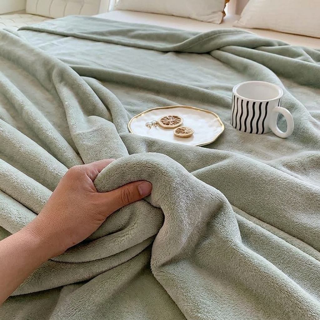 Plaid SÉLIA Vert de gris – Flanelle Douce et Légère