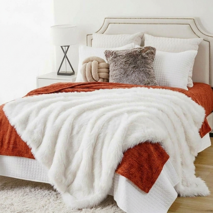 Plaid ALBA Blanc – Fausse Fourrure Douce à Poils Longs