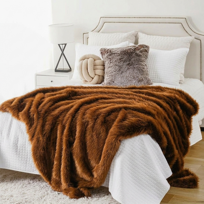 Plaid ALBA Chocolat – Fausse Fourrure Douce à Poils Longs