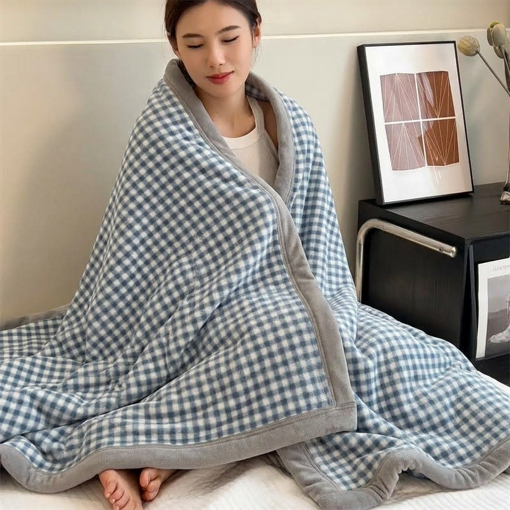 Plaid LOU Brume – Velours Doux à Petits Carreaux