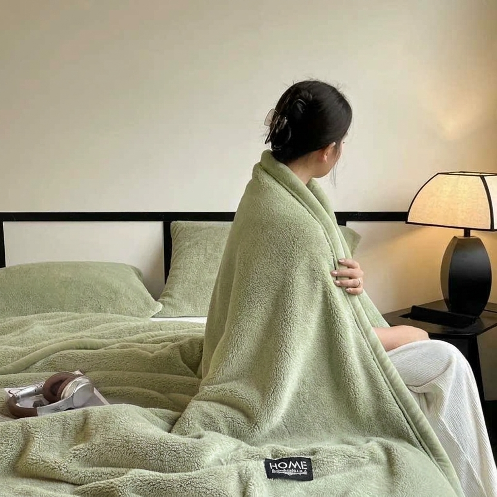 Plaid ELLA Vert – Polaire Douce et Moelleuse Unie