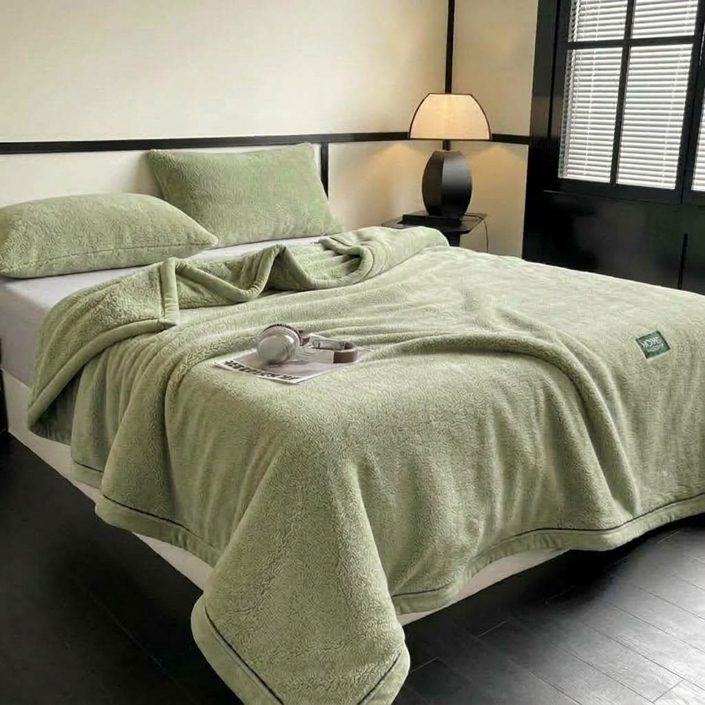 Plaid ELLA Vert – Polaire Douce et Moelleuse Unie