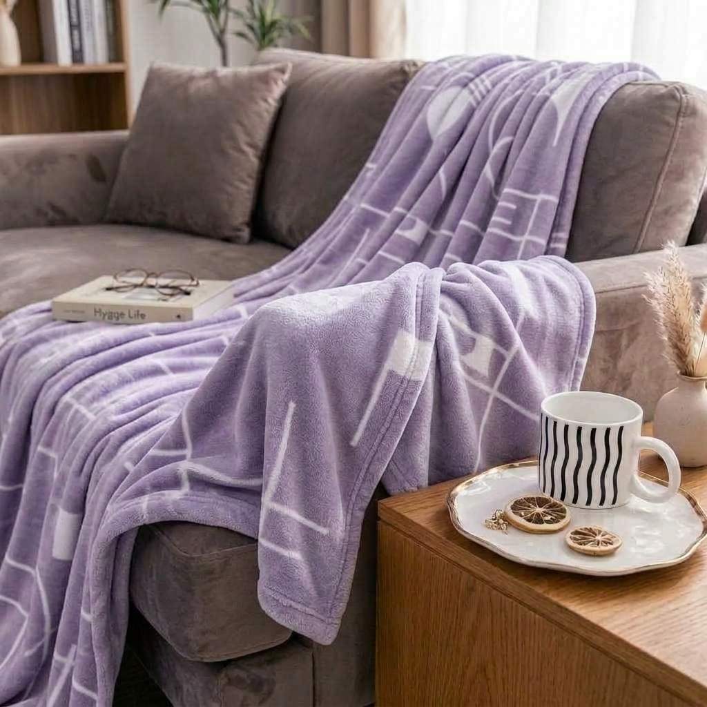 Plaid SÉLIA Mauve – Flanelle Douce et Légère