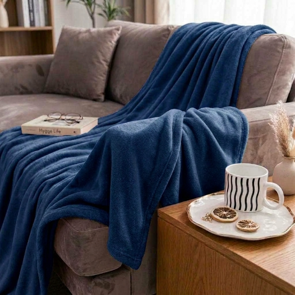 Plaid SÉLIA Marine – Flanelle Douce et Légère