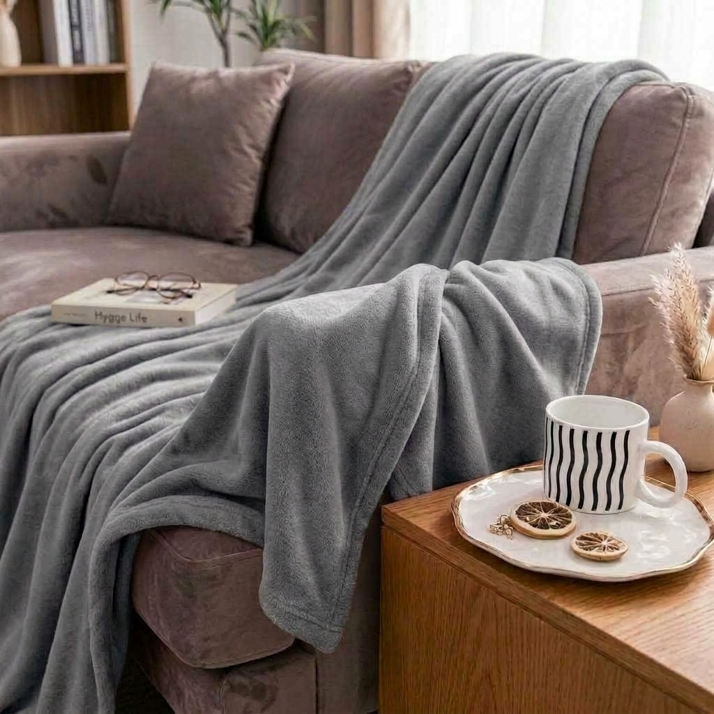 Plaid SÉLIA Gris – Flanelle Douce et Légère