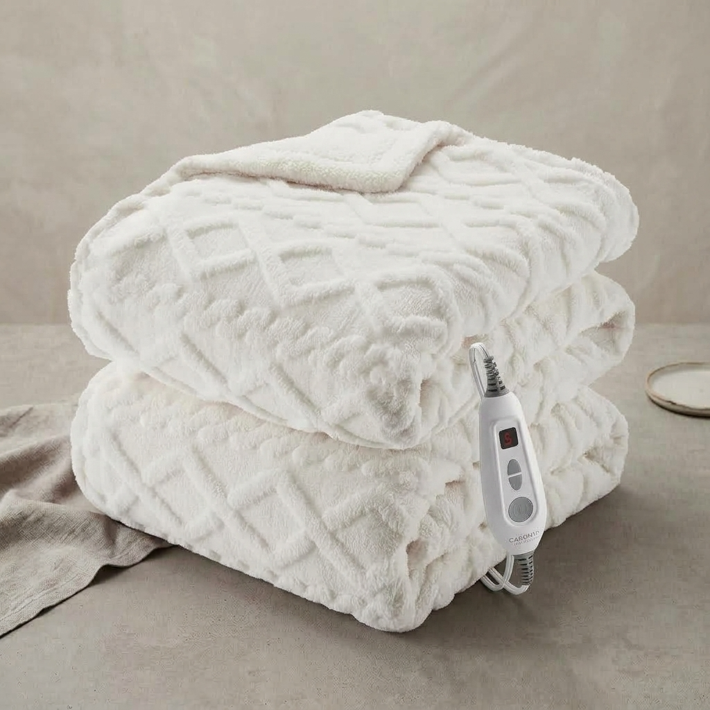 Plaid Chauffant NORKA Blanc – Sherpa à 6 Niveaux de Chaleur