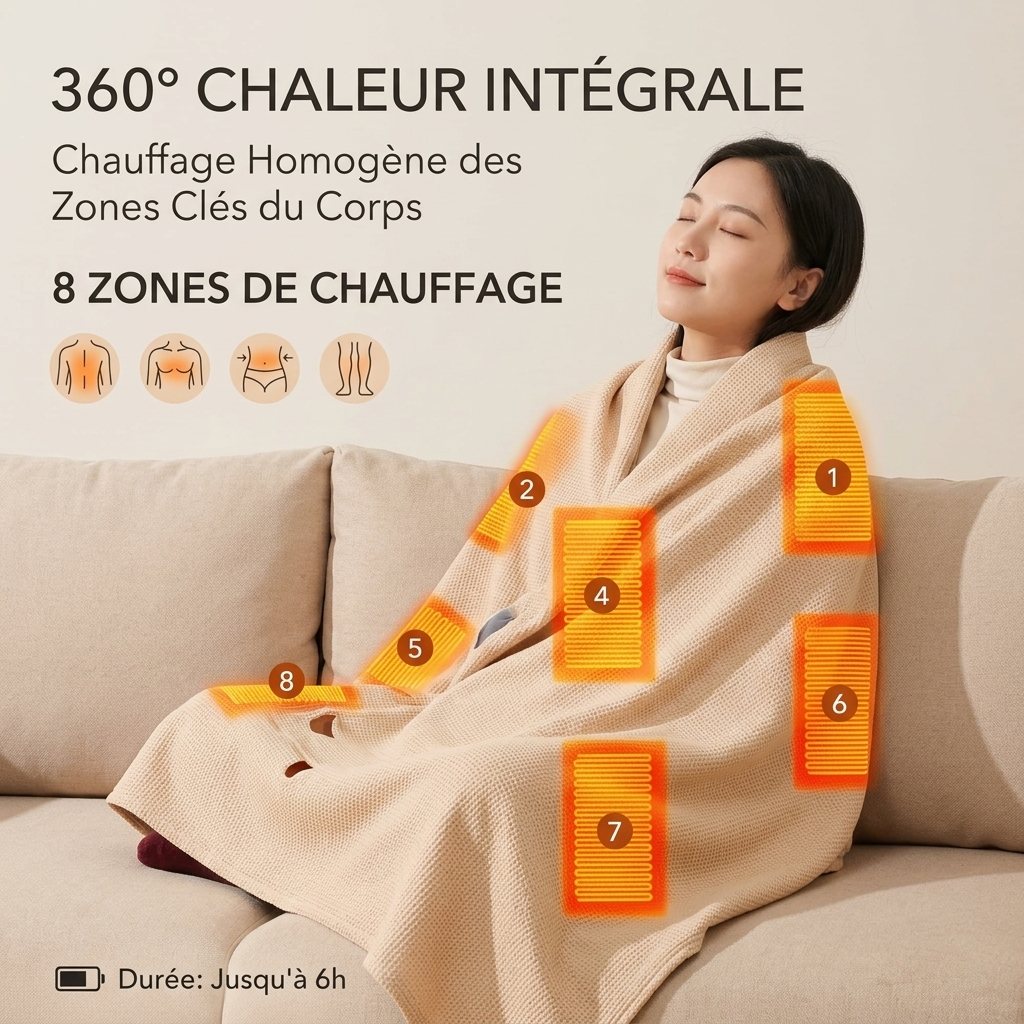 Plaid Chauffant NELYS beige - Portable à 3 Niveaux de Température