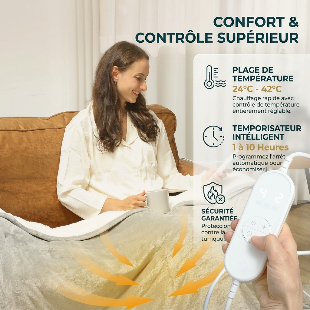 Plaid Chauffant NORDEN Gris – Température Réglable
