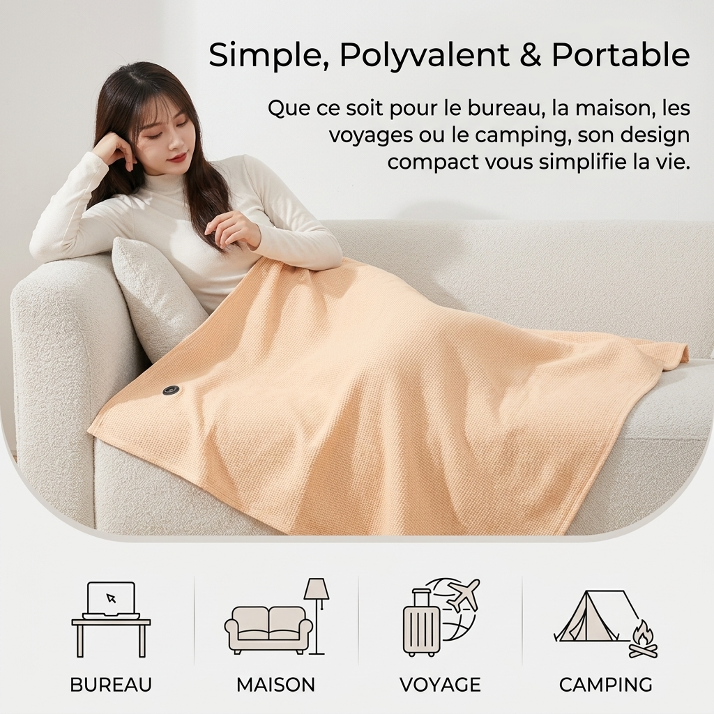 Plaid Chauffant NELYS beige - Portable à 3 Niveaux de Température