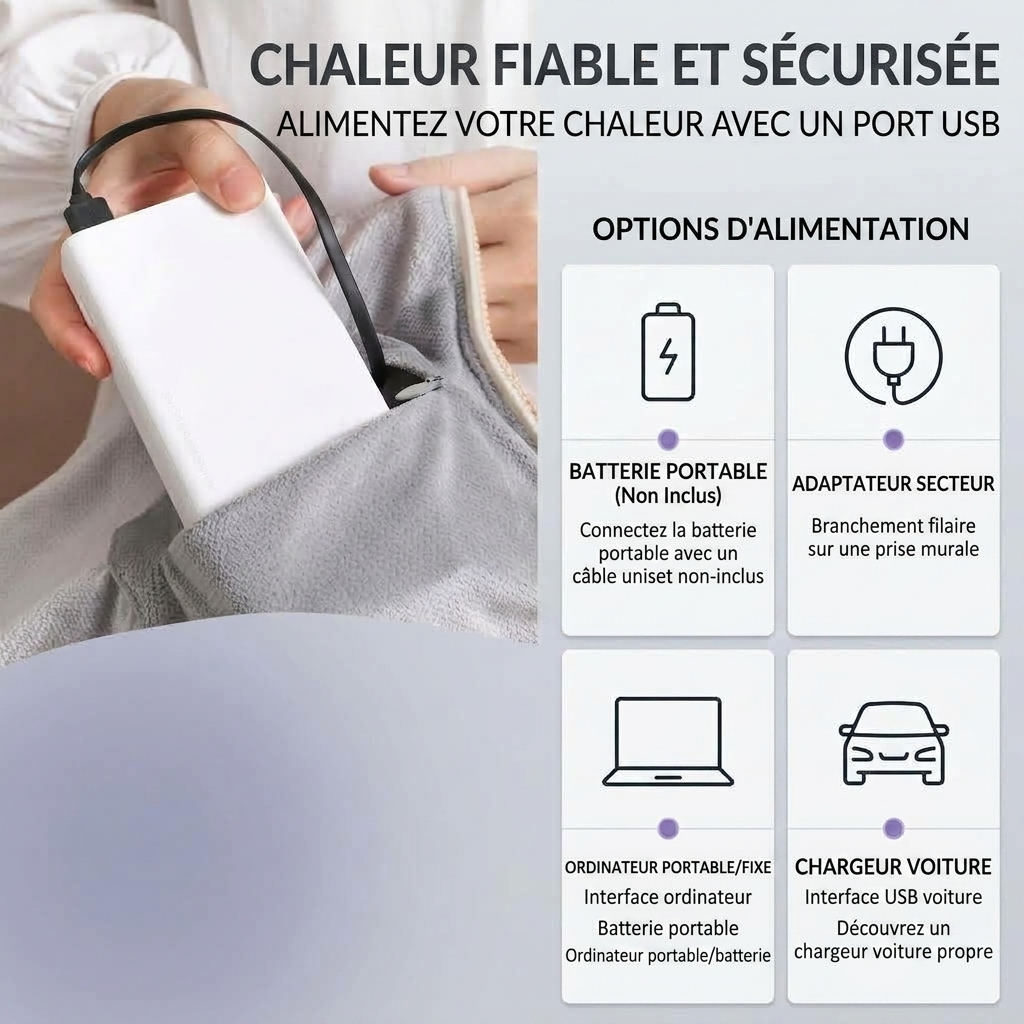 Plaid Chauffant NELYS beige - Portable à 3 Niveaux de Température
