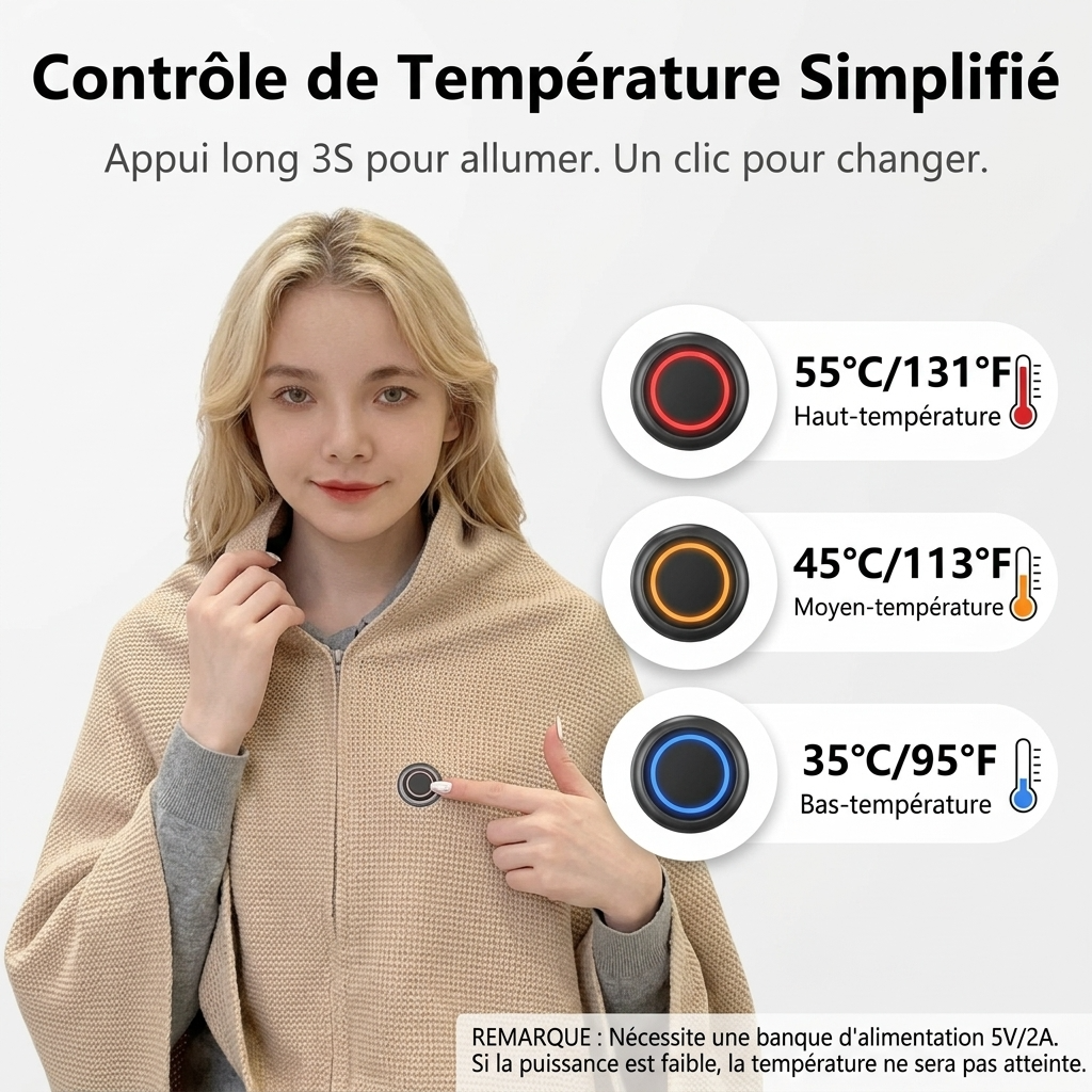 Plaid Chauffant NELYS beige - Portable à 3 Niveaux de Température