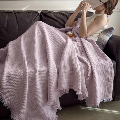 Plaid NAYA Violet – 100 % Coton 4 Épaisseurs à Franges