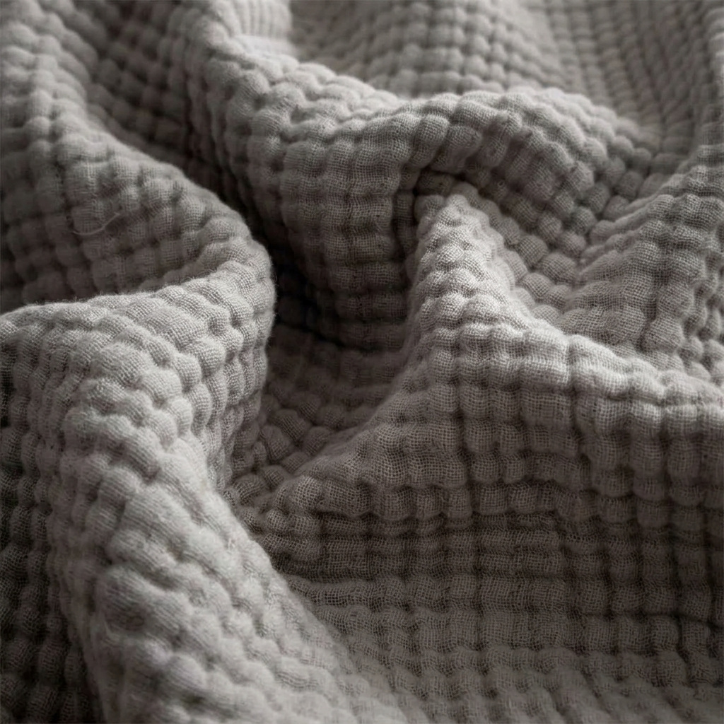 Plaid NAYA Gris – 100 % Coton 4 Épaisseurs à Franges