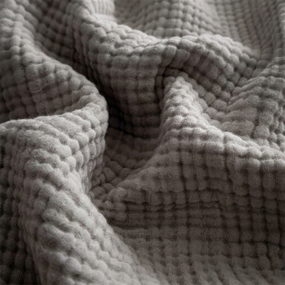 Plaid NAYA Gris – 100 % Coton 4 Épaisseurs à Franges