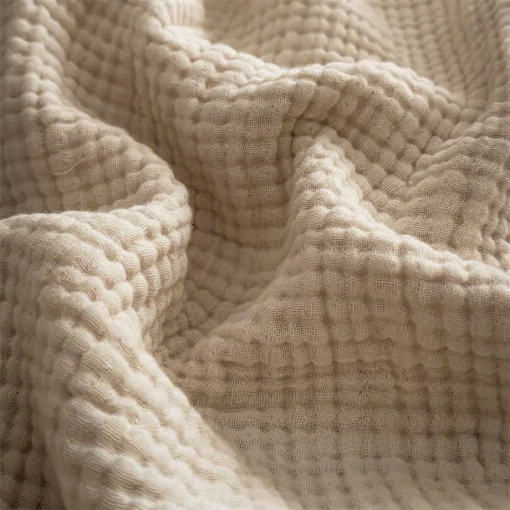 Plaid NAYA Taupe – 100 % Coton 4 Épaisseurs à Franges