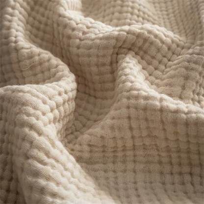 Plaid NAYA Taupe – 100 % Coton 4 Épaisseurs à Franges