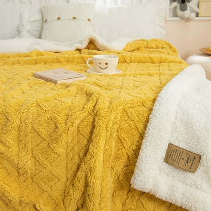 Plaid OSLO Jaune – Polaire Sherpa à Motifs Géométriques