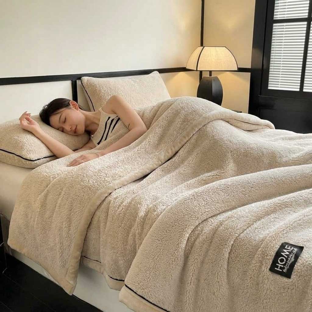 Plaid ELLA Beige – Polaire Douce et Moelleuse Unie