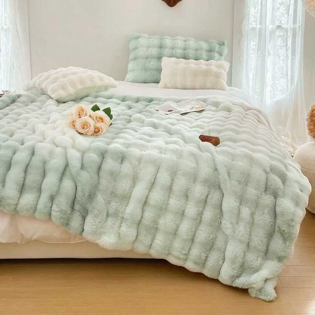 Plaid NUVÉA Menthe – Fausse Fourrure Moelleuse Double Face