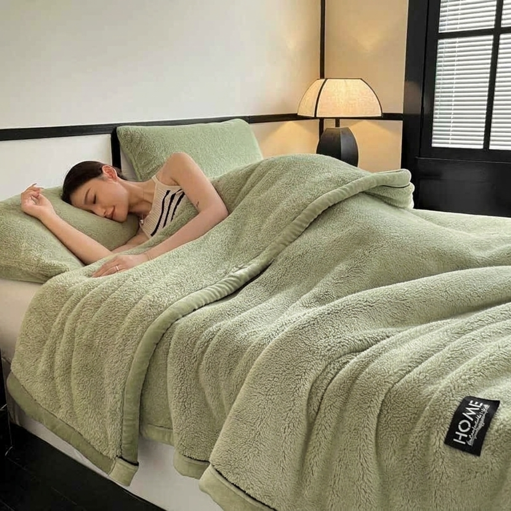 Plaid ELLA Vert – Polaire Douce et Moelleuse Unie