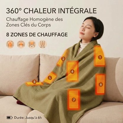 Plaid Chauffant NELYS Kaki - Portable à 3 Niveaux de Température