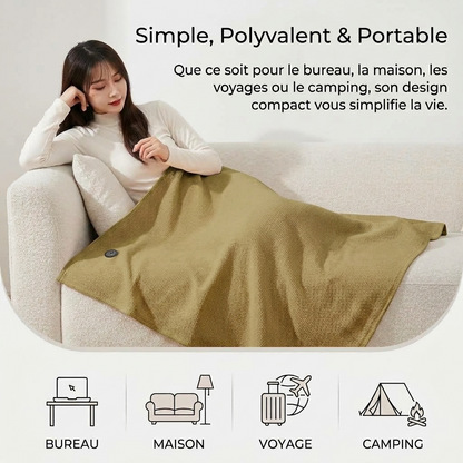 Plaid Chauffant NELYS Kaki - Portable à 3 Niveaux de Température