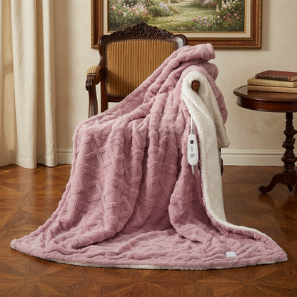 Plaid Chauffant NORKA Rose – Sherpa à 6 Niveaux de Chaleur