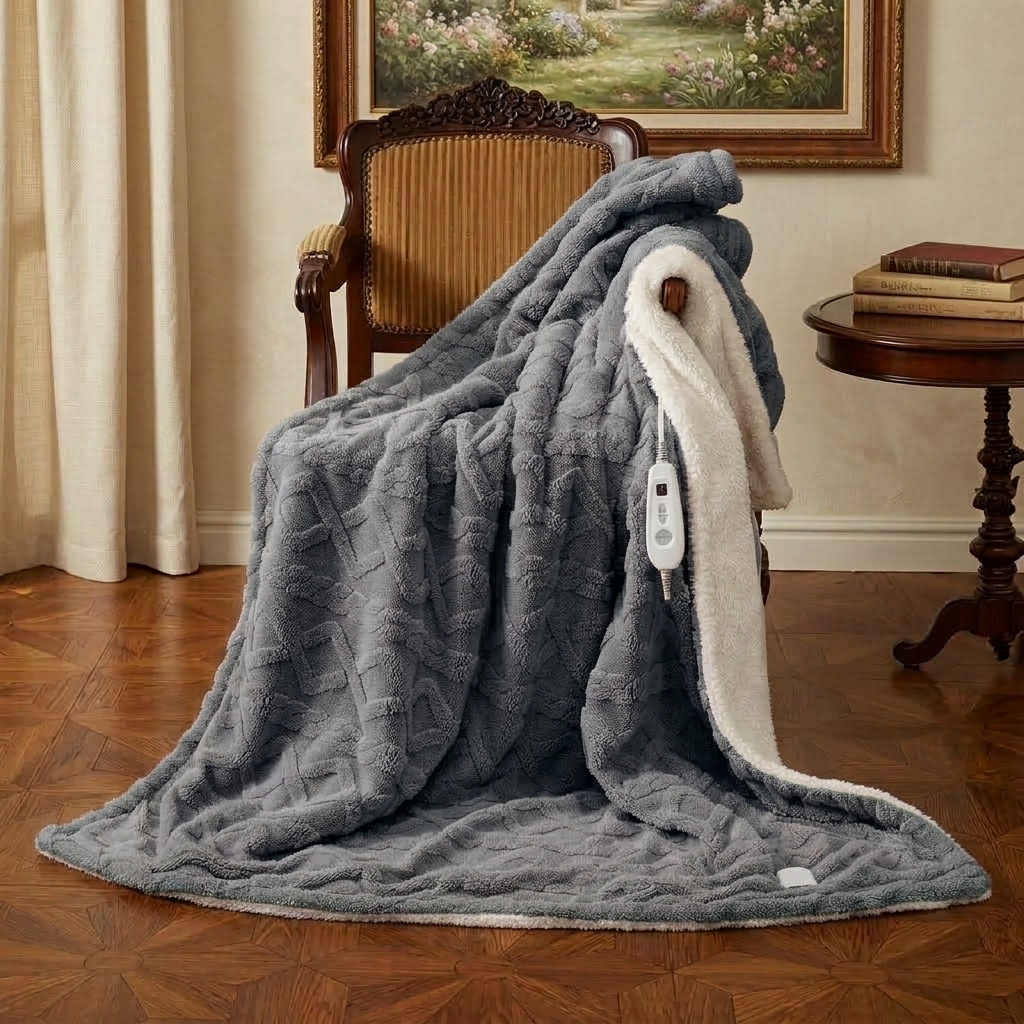 Plaid Chauffant NORKA Gris – Sherpa à 6 Niveaux de Chaleur
